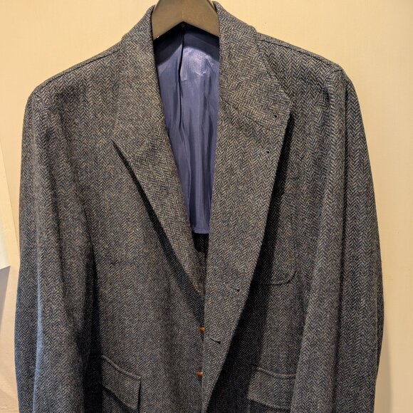 Curzon Classics Navy Herringbone Shetland Tweed Teba Jacket 46R/58R - Picture 1 of 8